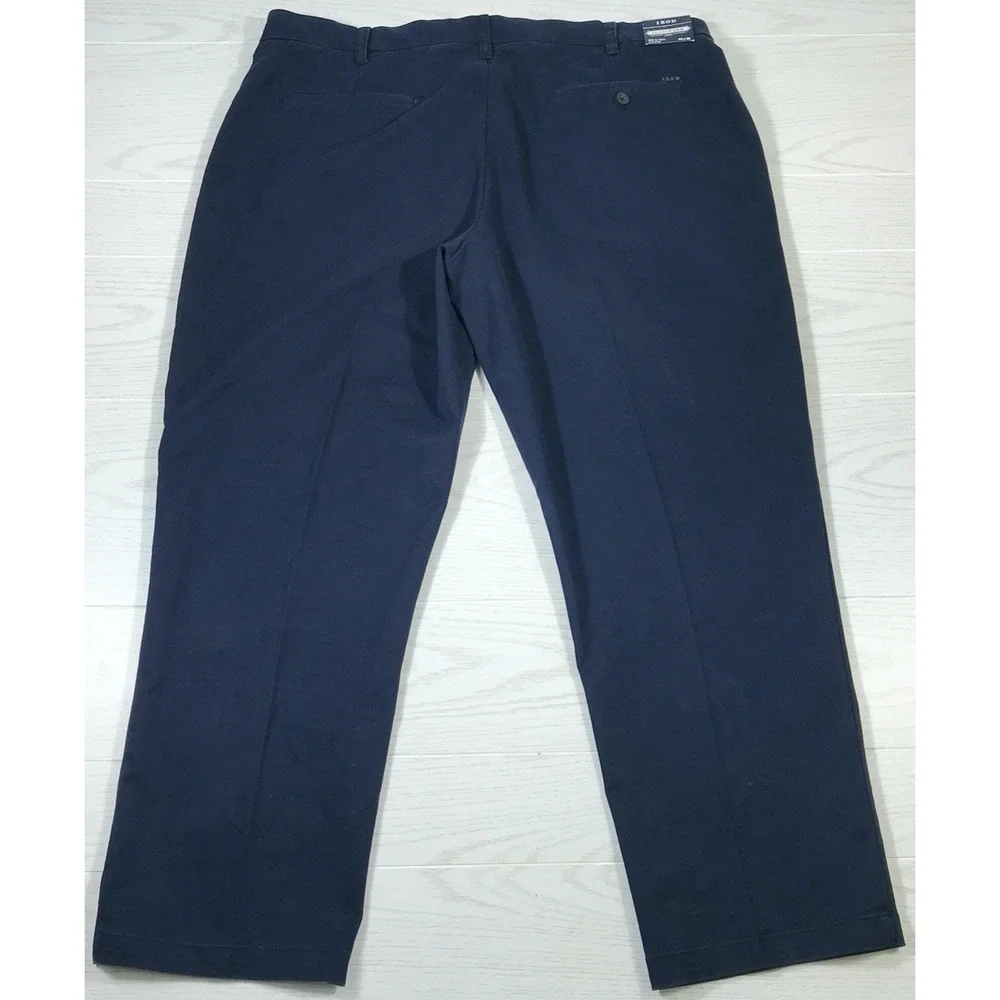 Izod SportFlex Chino Pants 44x30 Blue Flat Front Big & Tall Stretch Preppy New